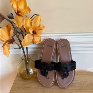 Womens Palms Black Whipstitch Flat Sandals | Size 9 Wide